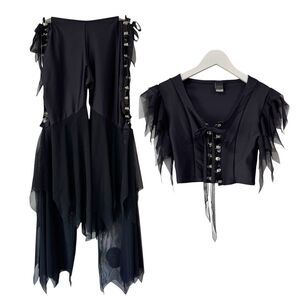 J. Valentine Dolls Kill 2pc. Outfit Black Corset Tulle Mesh Nylon Spandex XS/S